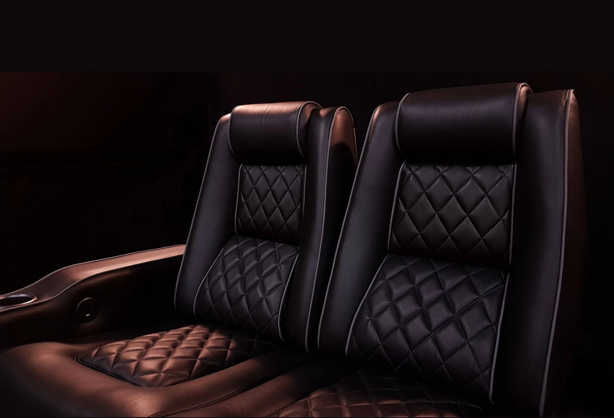 Elite HTS premium quilted leather home theatre seating, close up