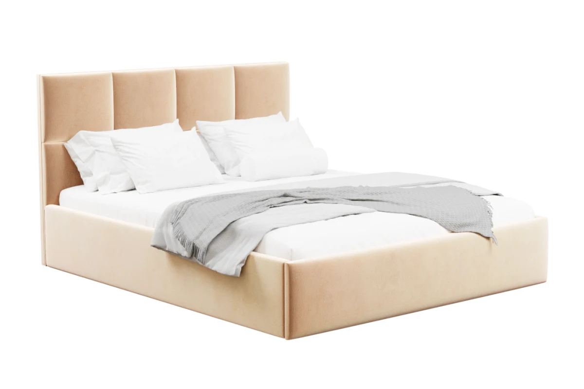 The MyBed Carlo bed, rendered in every fabric: here in cream Dream Velvet