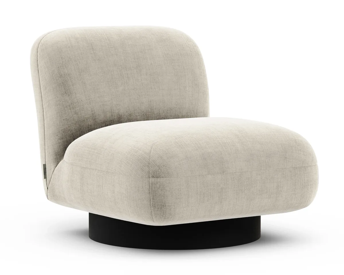 Graf armchair in Fargotex Golden 03, an ivory chenille velvet, three-quarter view