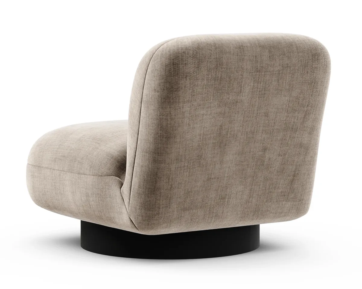 Graf armchair in Fargotex Golden 21, a warm greige chenille velvet, seen from behind