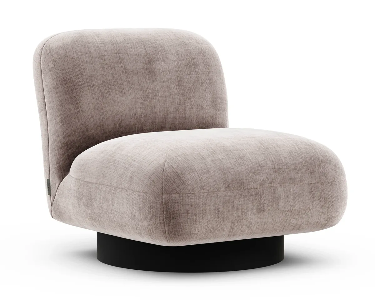 Graf armchair in Fargotex Golden 25, a dusty mauve chenille velvet, three-quarter view
