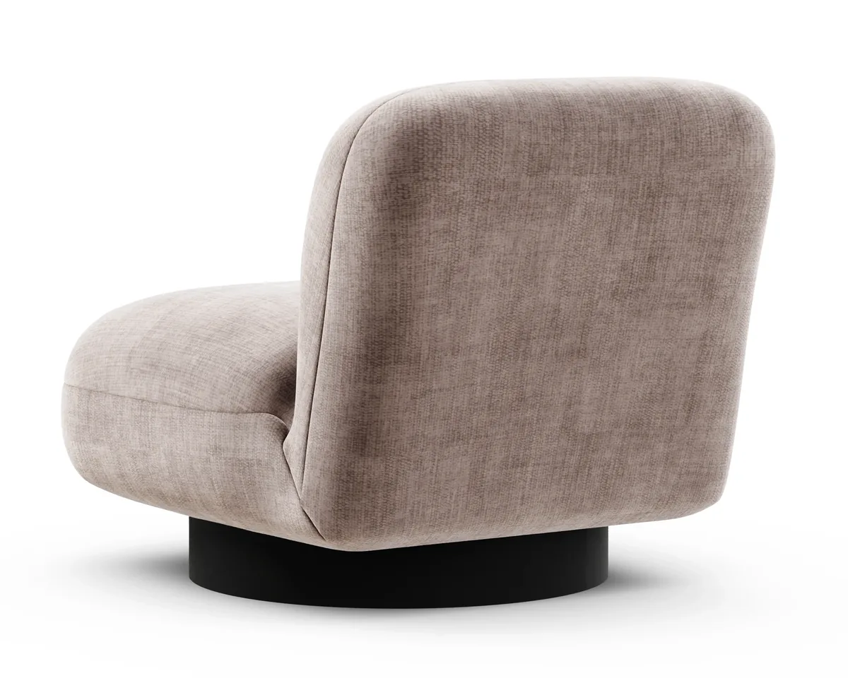 Graf armchair in Fargotex Golden 25, a dusty mauve chenille velvet, seen from behind