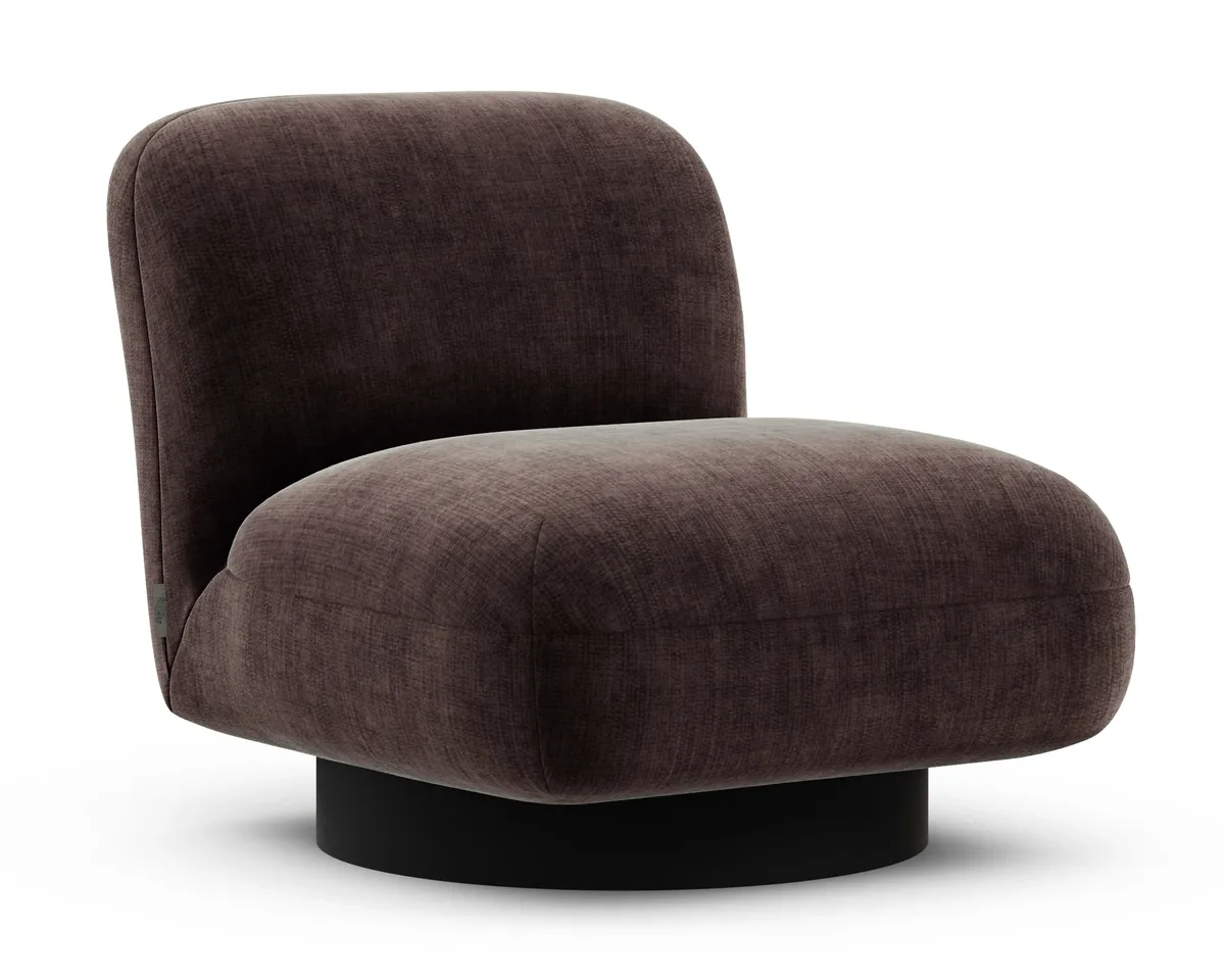 Graf armchair in Fargotex Golden 29, an aubergine chenille velvet, three-quarter view
