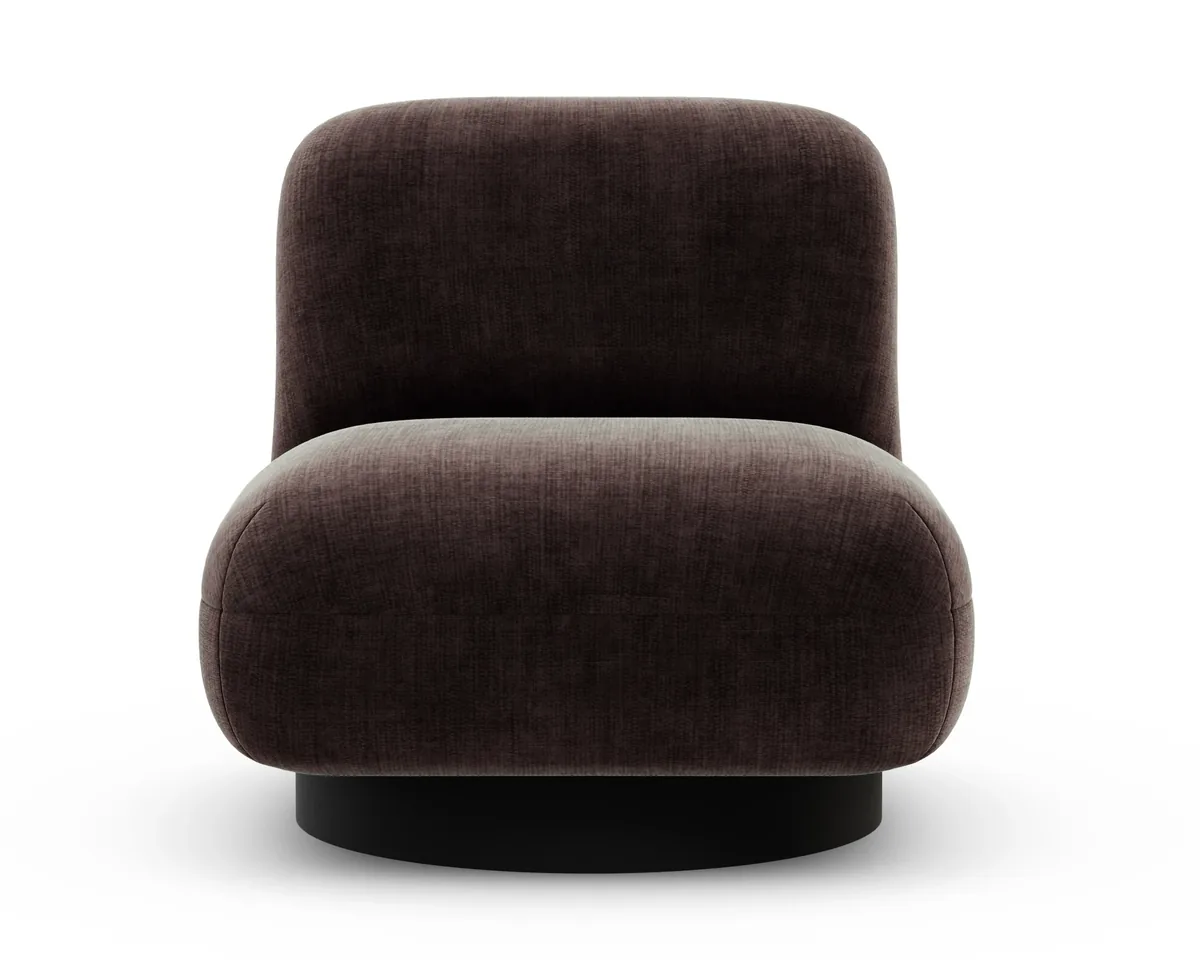 Graf armchair in Fargotex Golden 29, an aubergine chenille velvet, front view