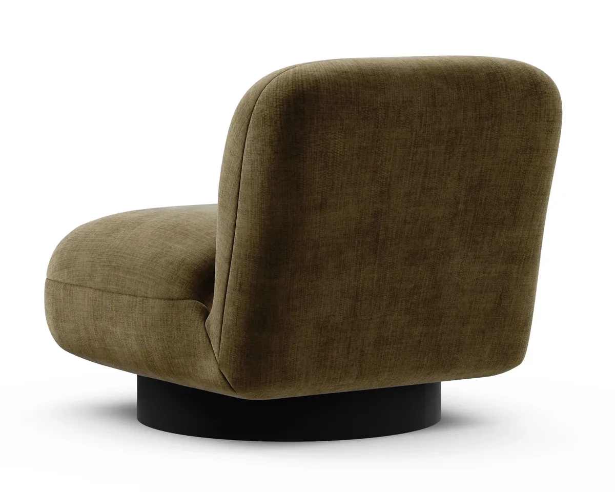 Graf armchair in Fargotex Golden 34, an olive chenille velvet, seen from behind
