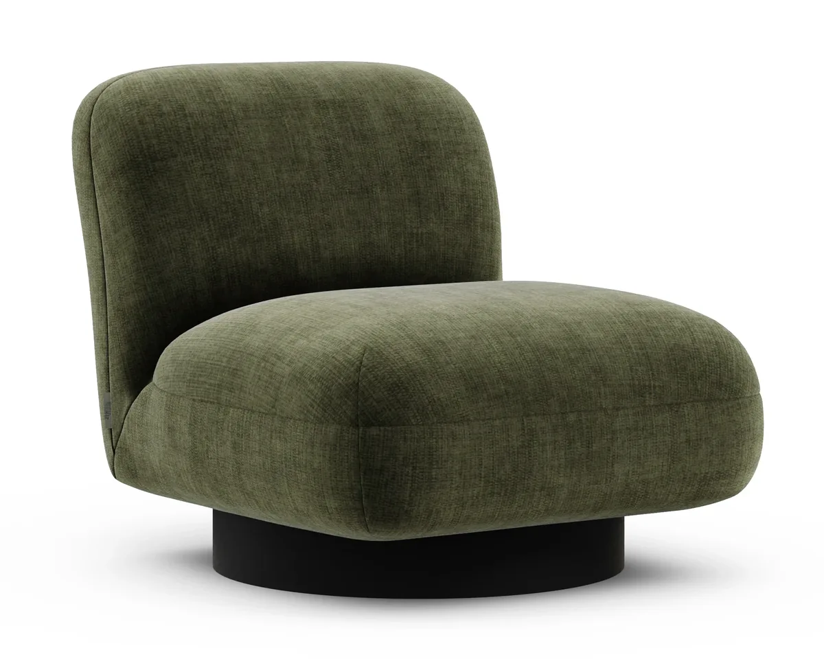 Graf armchair in Fargotex Golden 35, a forest green chenille velvet, three-quarter view