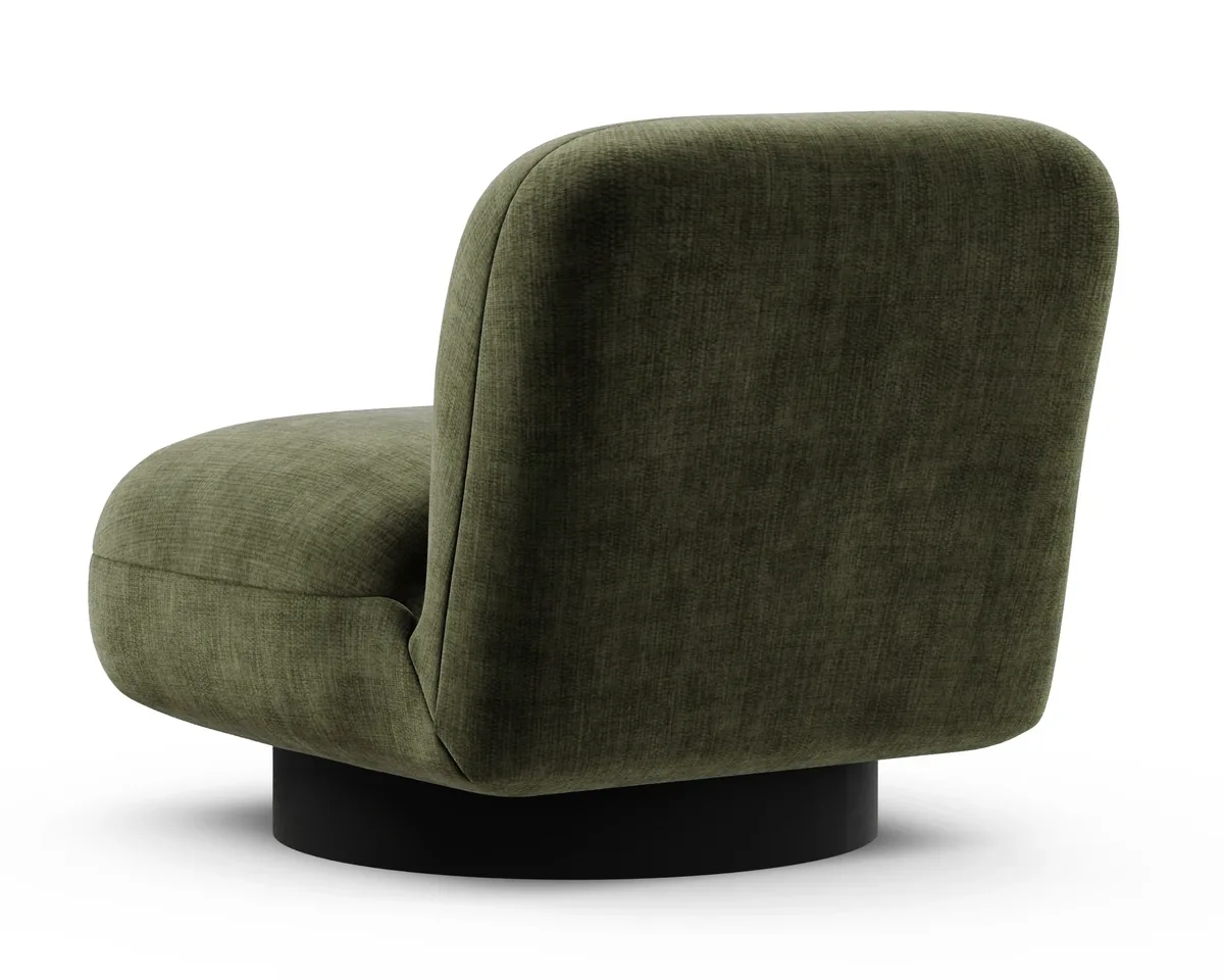Graf armchair in Fargotex Golden 35, a forest green chenille velvet, seen from behind