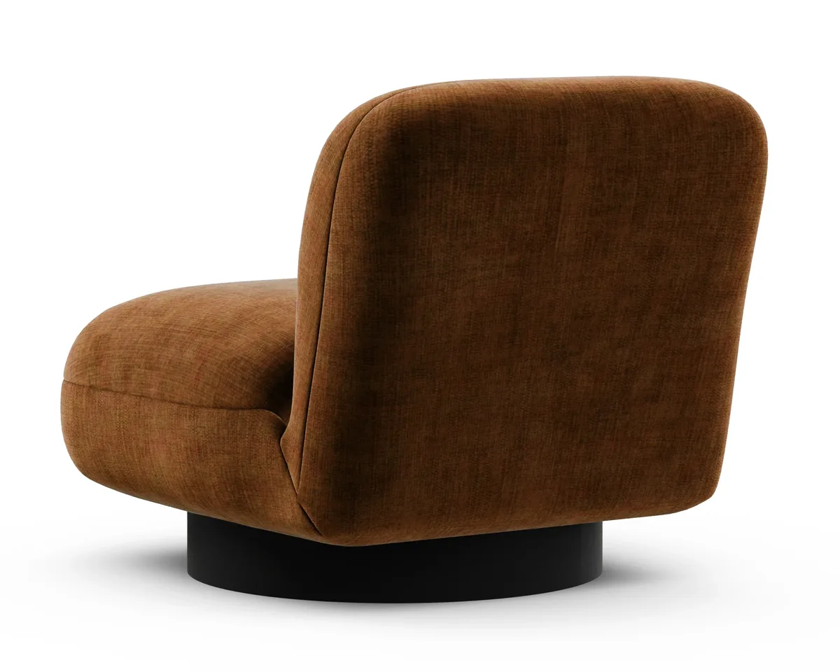 Graf armchair in Fargotex Golden 56, a rust chenille velvet, seen from behind