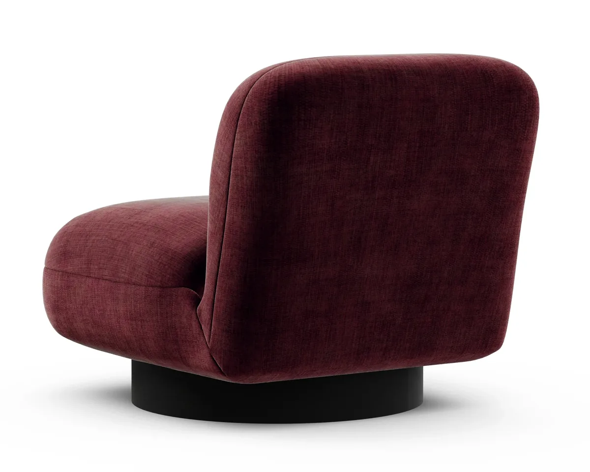 Graf armchair in Fargotex Golden 68, a burgundy chenille velvet, seen from behind
